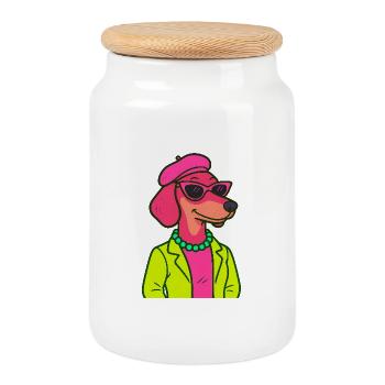 Dame teckel néon - Boîte à biscuits avec couvercle en bois - blanc - Devant