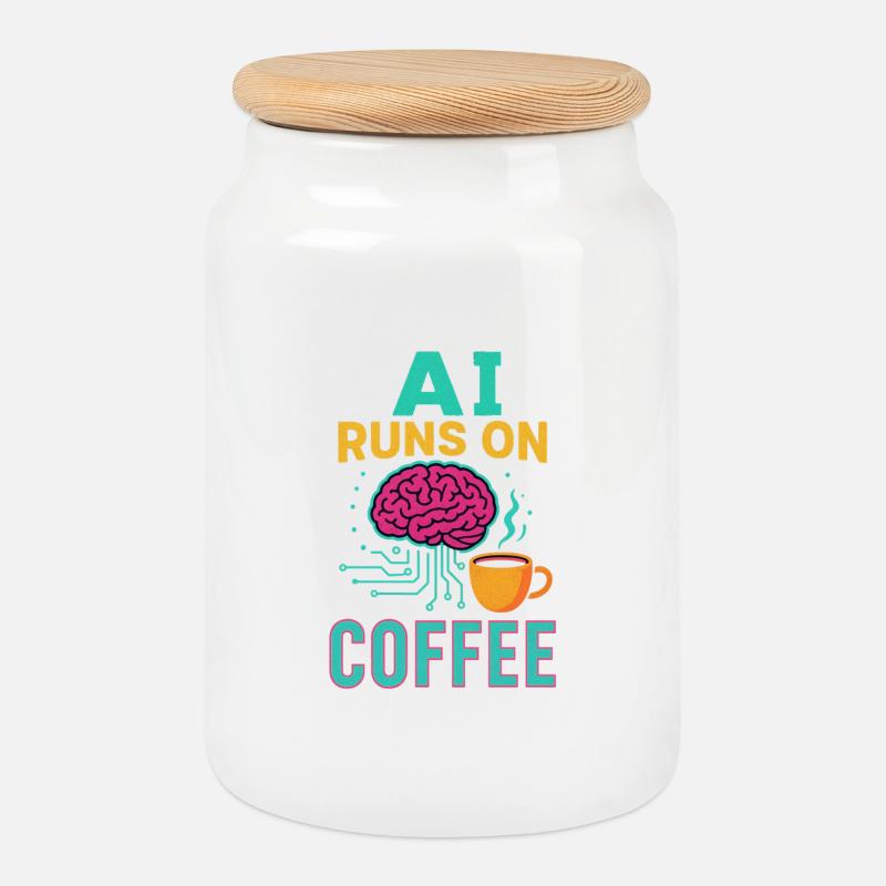 AI runs on coffee - Cookie Jar with Wooden Lid - white