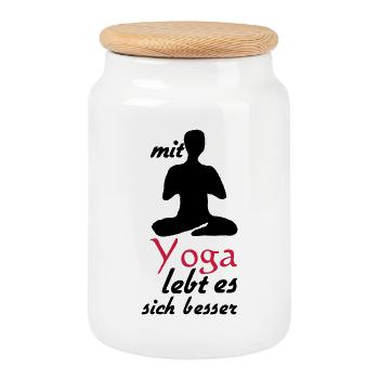 Yoga Leben Sprüche Geschenk - Keksdose mit Holzdeckel - Weiß - Vorne