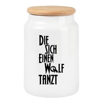 Die sich einen Wolf tanzt Tanz Tanzen Geschenk - Keksdose mit Holzdeckel - Weiß - Vorne