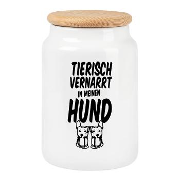 Tierisch vernarrt in meinen Hund Geschenk - Keksdose mit Holzdeckel - Weiß - Vorne