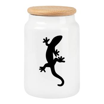 Cadeau nature gecko lézard salamandre - Boîte à biscuits avec couvercle en bois - blanc - Devant