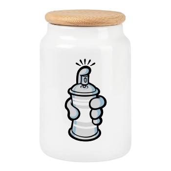 Cartoon paint spray - Keksdose mit Holzdeckel - Weiß - Vorne