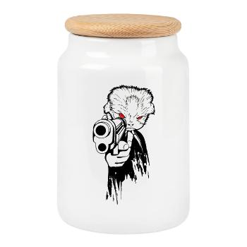 Gangster Cat - Boîte à biscuits avec couvercle en bois - blanc - Devant