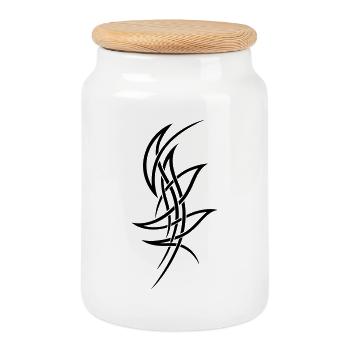 Ornement de tatouage tribal très filigrane. - Boîte à biscuits avec couvercle en bois - blanc - Devant