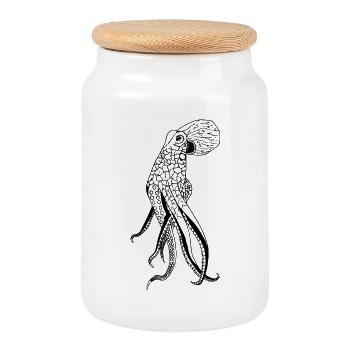 Octopus sea drawing - Cookie Jar with Wooden Lid - white - Front