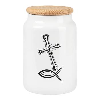 Kreuz Fisch Symbol - Keksdose mit Holzdeckel - Weiß - Vorne