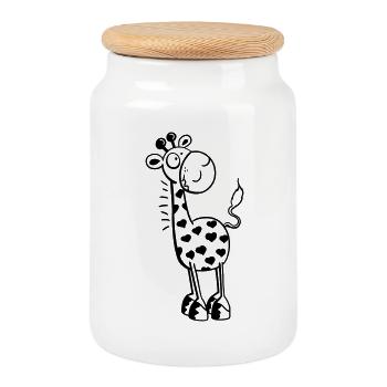 Cute Giraffe with hearts - Cookie Jar with Wooden Lid - white - Front