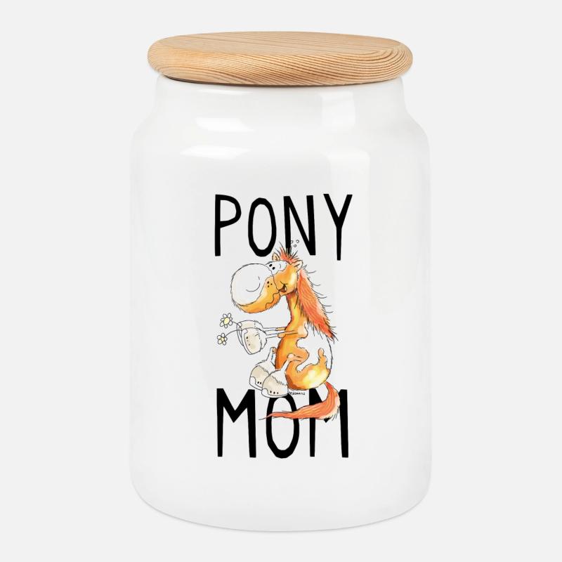 Pony Mom - Ponys - Pferd - Pferde - Fuchs - Comic - Keksdose mit Holzdeckel - Weiß