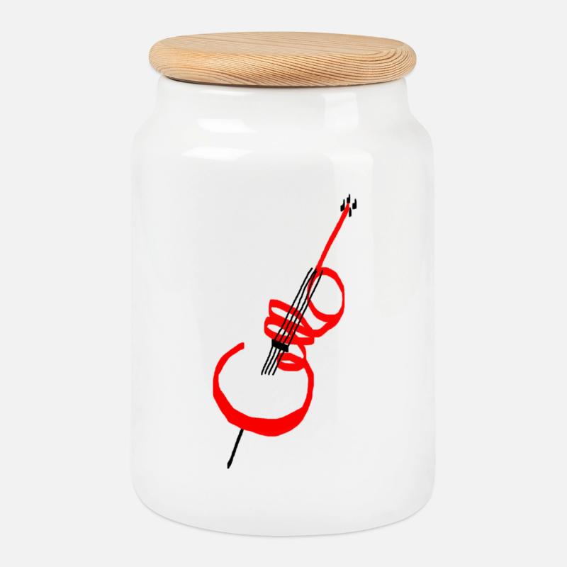 Lettrage violoncelle rouge - Boîte à biscuits avec couvercle en bois - blanc