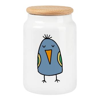 Drôle d’oiseau - Boîte à biscuits avec couvercle en bois - blanc - Devant