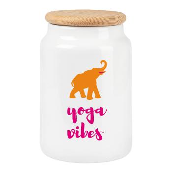 Yoga Vibes Elefant Meditation Quotes Indien - Keksdose mit Holzdeckel - Weiß - Vorne