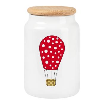 Montgolfière rouge - Boîte à biscuits avec couvercle en bois - blanc - Devant