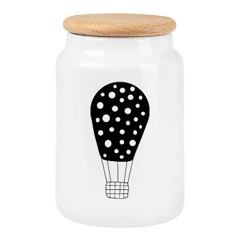 Hot air balloon black - Cookie Jar with Wooden Lid - white - Front