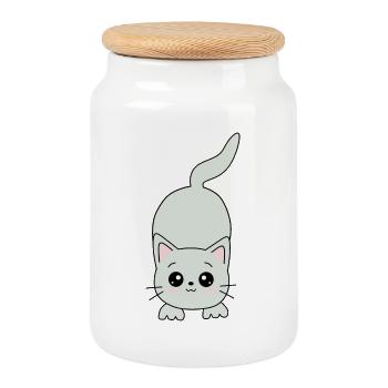 kawaii cat - Cookie Jar with Wooden Lid - white - Front
