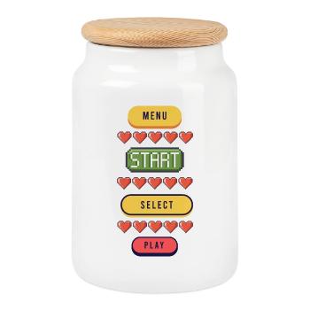 Menu Start Select Play - Gaming T-Shirt - Cookie Jar with Wooden Lid - white - Front