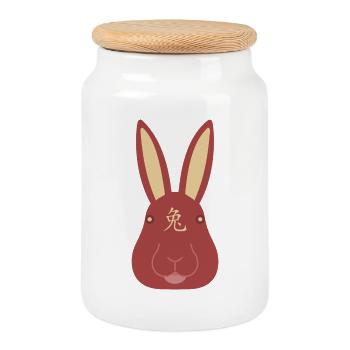 Year Of The Rabbit - Chinese Zodiac - Cookie Jar with Wooden Lid - white - Front