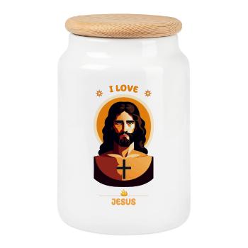 I LOVE JESUS - Cookie Jar with Wooden Lid - white - Front