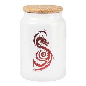 Red Tribal Fantasy Dragon - Cookie Jar with Wooden Lid - white - Front