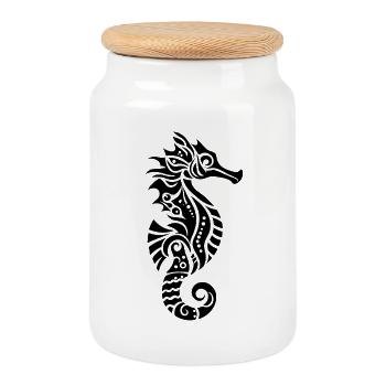 Hippocampe tribal - Boîte à biscuits avec couvercle en bois - blanc - Devant