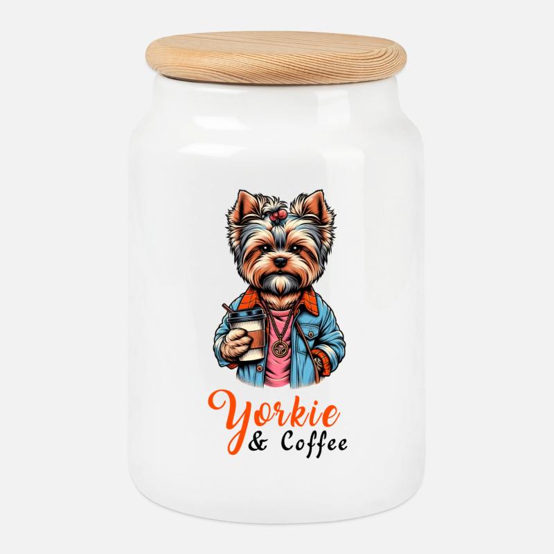 Yorkshire Terrier Kaffee - Keksdose mit Holzdeckel - Weiß
