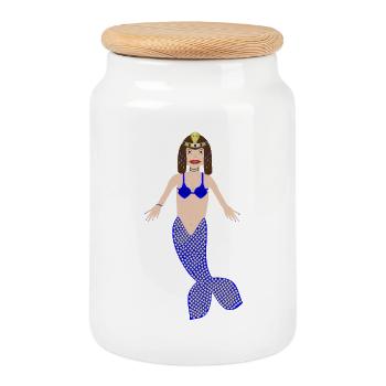 Mermaid Cleopatra Fantasy Art - Cookie Jar with Wooden Lid - white - Front