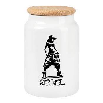Conception rebelle féminine - Boîte à biscuits avec couvercle en bois - blanc - Devant