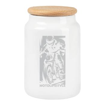 Moto Racing Caferacer Moto Biker Symbole Logo - Boîte à biscuits avec couvercle en bois - blanc - Devant