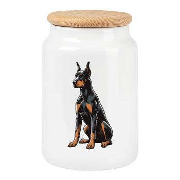 Dobermann - Keksdose mit Holzdeckel - Weiß - Vorne