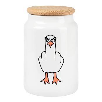 Mouette majeur insulte doigt puant vilain - Boîte à biscuits avec couvercle en bois - blanc - Devant