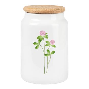 Illustration de trèfle des prés délicat avec des fleurs roses - Boîte à biscuits avec couvercle en bois - blanc - Devant
