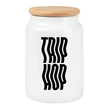 Trip Hop Géométrique Ligne Art Design - Boîte à biscuits avec couvercle en bois - blanc - Devant