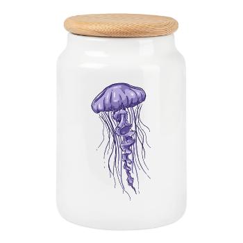 Illustration de méduse violette - Boîte à biscuits avec couvercle en bois - blanc - Devant