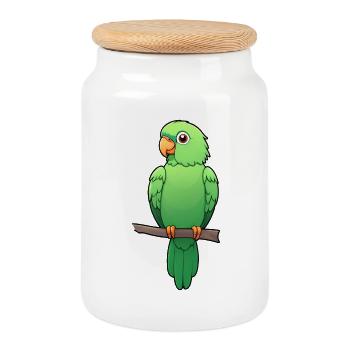 Adorable Green Parrot - Cookie Jar with Wooden Lid - white - Front