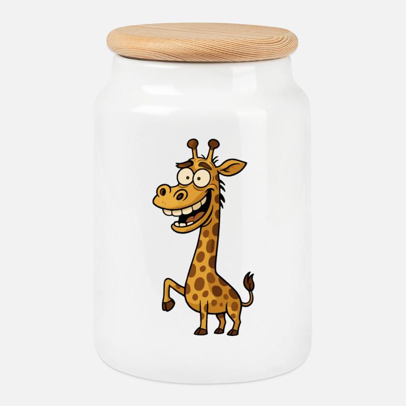 Lustiger Cartoon Giraffe Comic Design - Keksdose mit Holzdeckel - Weiß