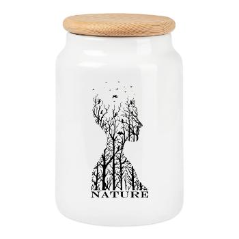 Silhouette de la nature – Motif d’art de l’homme et de la forêt - Boîte à biscuits avec couvercle en bois - blanc - Devant