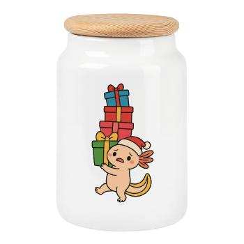 Weihnachts Axolotl – Lustige Geschenkidee - Keksdose mit Holzdeckel - Weiß - Vorne