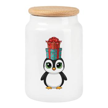 Drôle Pingouin Cadeaux de Noël Équilibre - Boîte à biscuits avec couvercle en bois - blanc - Devant