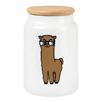 Alpaga Lama Lunettes de Soleil Smart Drôle Cool Animal - Boîte à biscuits avec couvercle en bois - blanc - Devant