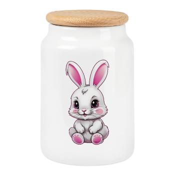 Lapin - Boîte à biscuits avec couvercle en bois - blanc - Devant