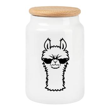 Lama Wütend Cool Sonnenbrille Pelzig Alpaka Sauer - Keksdose mit Holzdeckel - Weiß - Vorne