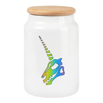 Rainbow Unicorn Skull - Cookie Jar with Wooden Lid - white - Front