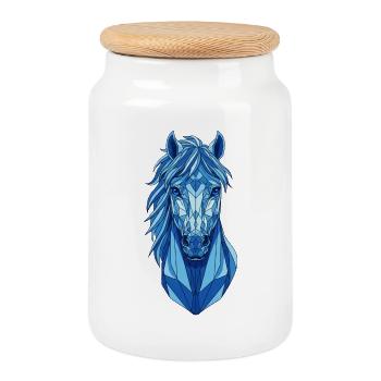 Geometrisches Blaues Pferd - Keksdose mit Holzdeckel - Weiß - Vorne