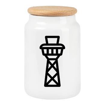 Control Tower - Cookie Jar with Wooden Lid - white - Front