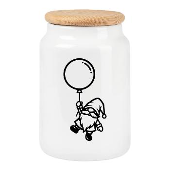 Gnome with balloon silhouette - Cookie Jar with Wooden Lid - white - Front