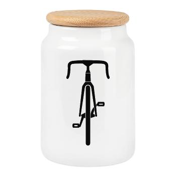 Vélo de route Silhouette Vue de face Noir - Boîte à biscuits avec couvercle en bois - blanc - Devant