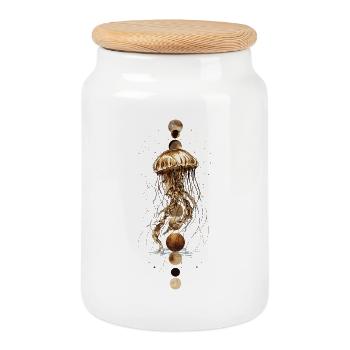 Boho Jellyfish with Moon Phases – Mystical Design - Cookie Jar with Wooden Lid - white - Front