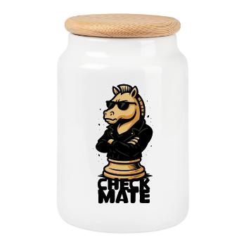 Cool chess rider in leather jacket style - Cookie Jar with Wooden Lid - white - Front