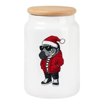 Zebra Weihnachten Winter - Keksdose mit Holzdeckel - Weiß - Vorne