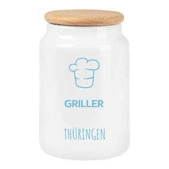 Les meilleurs barbecues viennent de Thüringen Design - Boîte à biscuits avec couvercle en bois - blanc - Devant